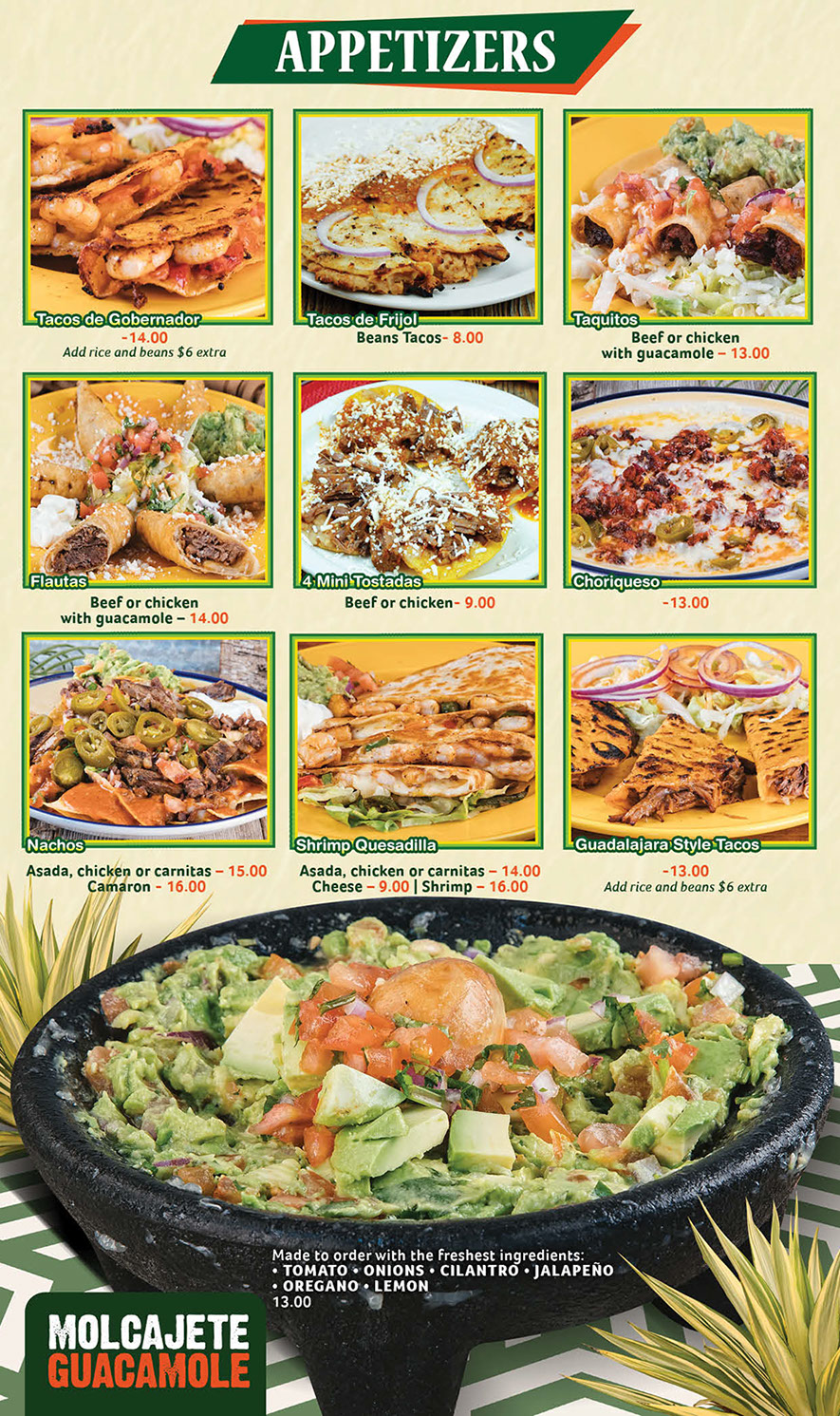 Las Margaritas Menu